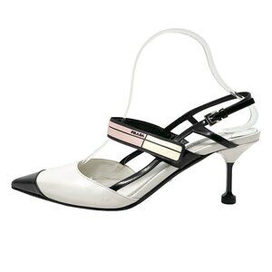 Prada Black White Pink Slingback Kitten Heels Size 38 Pointed Toe